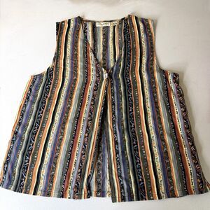 VTG Putumayo Rayon Stripe Vest Top M Sleeveless Waistcoat Boho Whimsigoth Artsy